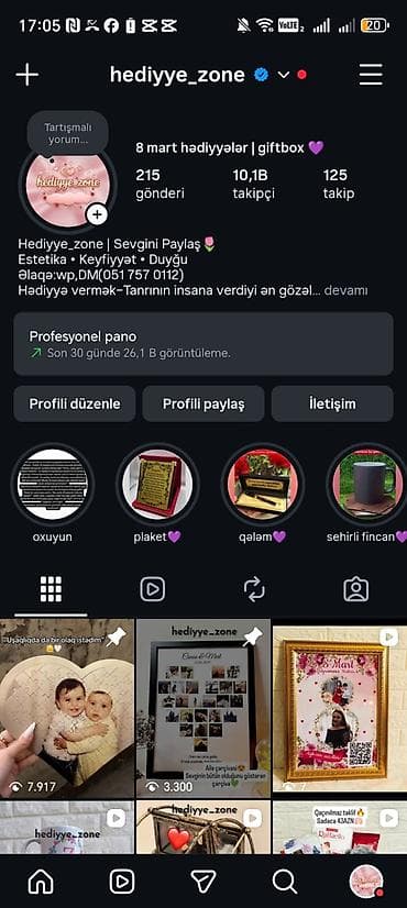 Hədiyyə sahəsi üzrə yığılmış, hazır biznes üçün ideal Instagram