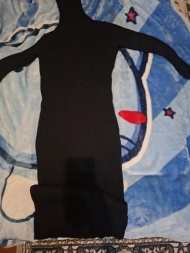 stringer alt paltarı: Qara rəngli ribli trikotaj paltar - Model: uzun boğazlı (turtleneck) — 1