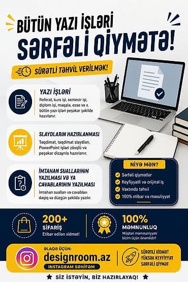 baki is elani: Xidmət: Bütün yazı işləri və təqdimatların hazırlanması Təsvir: - — 1