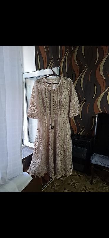 mexmer parca: Şampan-bej rəngli zərif ziyafət/libas - Model: dizdən aşağı — 1
