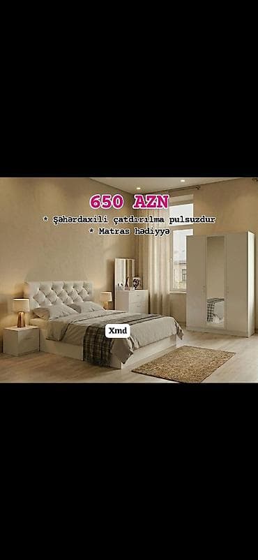 metbext masa: Yataq otağı dəsti – 650 AZN Komplekt: - Yumşaq başlıqlı ikinəfərlik — 1