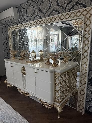 bufet: Qonaq otağı üçün, İşlənmiş, Açılmayan, Dördbucaq masa, 8 stul — 2