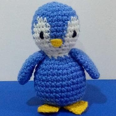 silah oyuncaq: Amigurumi toxuma pingvin oyuncaq - Rənglər: mavi gövdə, ağ üz — 1