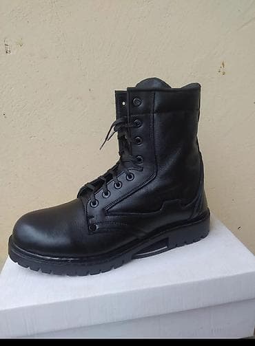 Qara dəri kişi hərbi/iş çəkməsi - Material: qalın təbii dəri üst