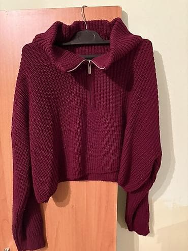 Bordo rəngli trikotaj sviter - Model: qısa (cropped) kəsim - Material