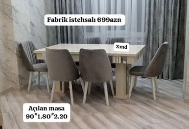 Masa və oturacaq dəstləri: Qonaq otağı üçün, Yeni, Açılan, Dördbucaq masa, 6 stul — 3