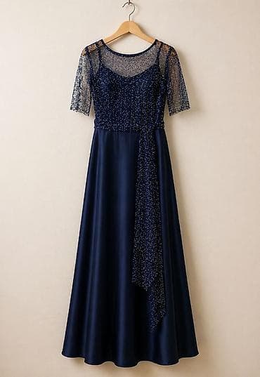 Şam mavisi rəngdə xüsusi sifarişlə tikilmiş zərif ziyafət paltarı - — 1