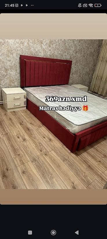 carpayi gence: Qırmızı yumşaq başlıq və bortlara malik iki nəfərlik çarpayı dəsti — 1