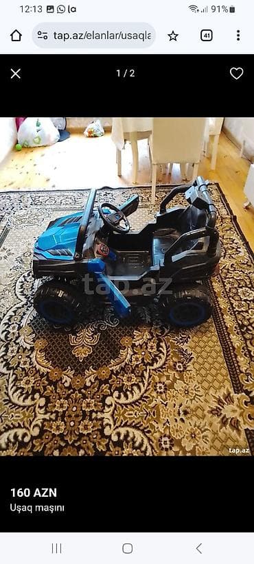 maşln oyunu: Uşaq elektrik avtomobili – off-road tərzində, mavi-qara rəngdə — 2