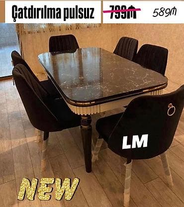 lalafo dirnaq stolu: Möhtəşəm masa dəsti Yüksək keyfiyyətlə Qiymət: Masa + 6 stul — 589 ₼ — 2