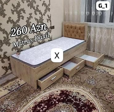 Mebel: Tək nəfərlik taxta çarpayı – matras daxil. - Material: açıq ağac — 1