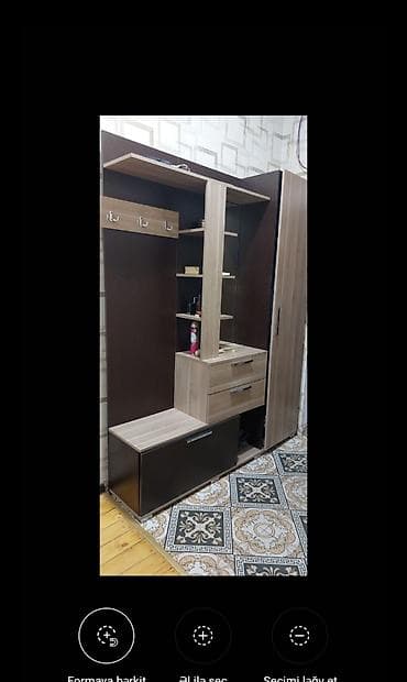 divar kitab refleri: Qonaq otağı/dəhliz üçün çoxfunksiyalı dəst: asılqan, güzgülü daraq — 2