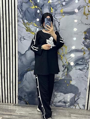 desd paltarlar: Qadın üçrəng dəst – oversize tunika və geniş şalvar - Model: rahat — 2