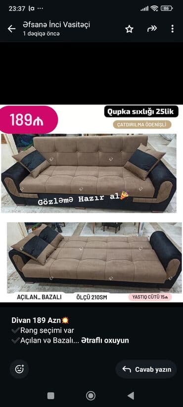 divan acılan: Divan, Qonaq otağı üçün, Bazalı, Açılan — 3