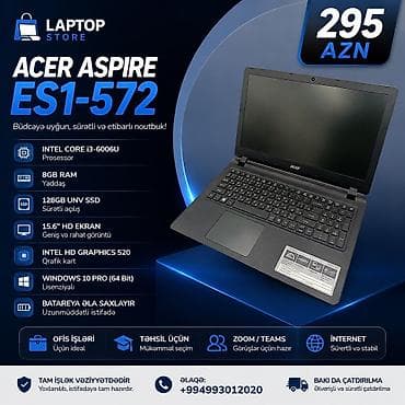 predator notebook: İşlənmiş Acer Aspire, 15.6 ", Intel Core i3, 128 GB, Rayonlara çatdırılma, Ünvandan götürmə, Pulsuz çatdırılma — 1