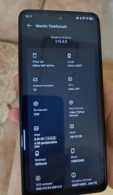 samsung a 5 ekran: Infinix Note 40 Pro, 256 GB, rəng - Göy, Sensor — 5