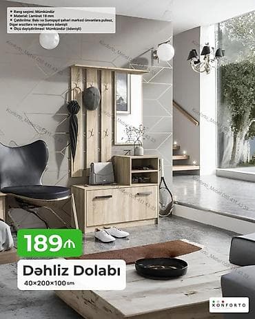skafi: Dəhliz dolabı – 40×200×100 sm - Funksional komplekt: üst asılqan — 1