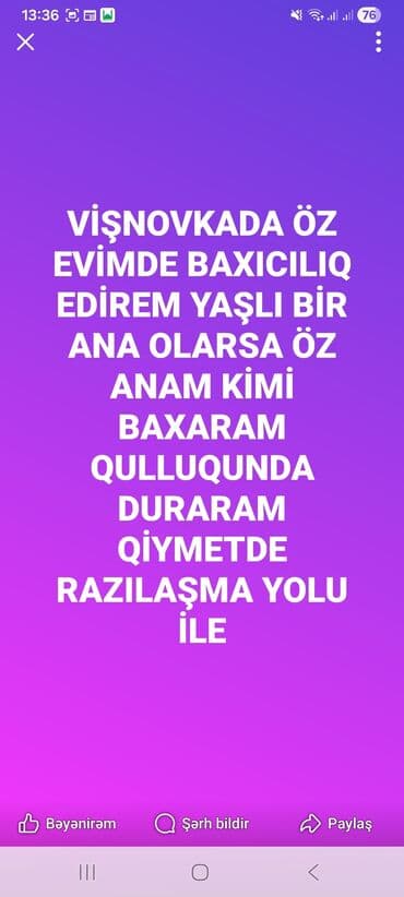 Vi̇şnovkada öz evimdə yaşlı şəxslər üçün baxıcılıq xidməti. - Ev
