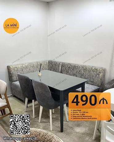 kuxna stol stullari: Mətbəx üçün, Açılmayan, Dördbucaq masa, 2 stul — 1