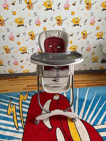 Yemək masaları, oturacaqları: Uşaq yemək stulu – qrey rəngli korpus, qırmızı yumşaq oturacaq — 1