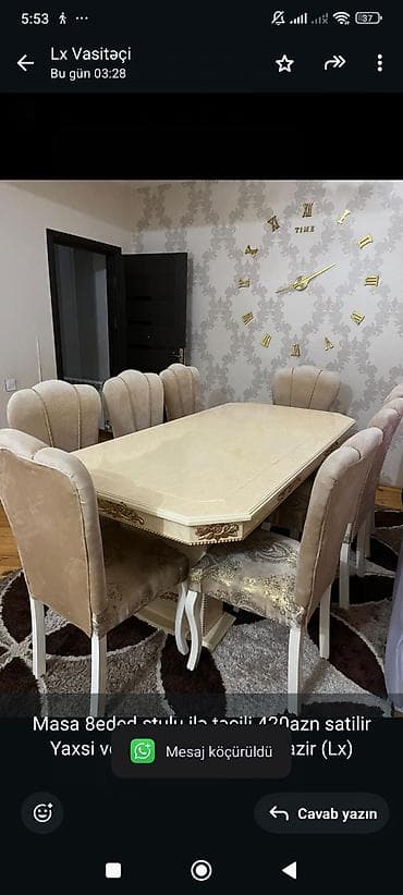 Qonaq otağı üçün, Açılmayan, Dördbucaq masa, 8 stul