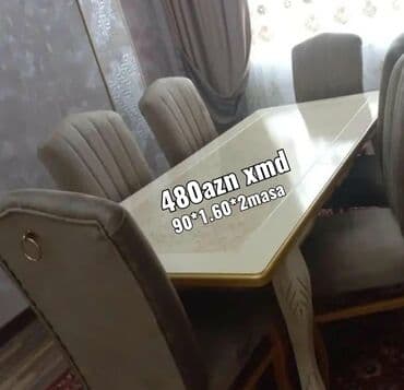 Masa və oturacaq dəstləri: Qonaq otağı üçün, Yeni, Açılmayan, Dördbucaq masa, 6 stul — 3