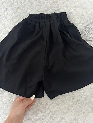 Шорты: Qara geniş kəsimli qadın şortu - Rəng: qara - Model: yüksək belli — 4