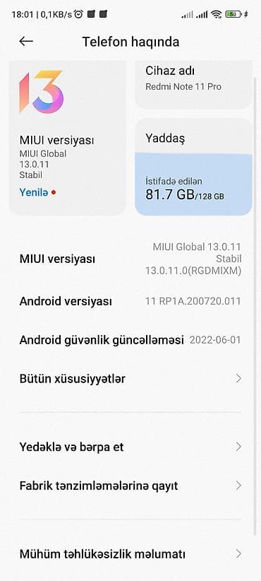 redmi note 12 pro: Redmi 11, 128 GB, rəng - Qara, Barmaq izi — 2