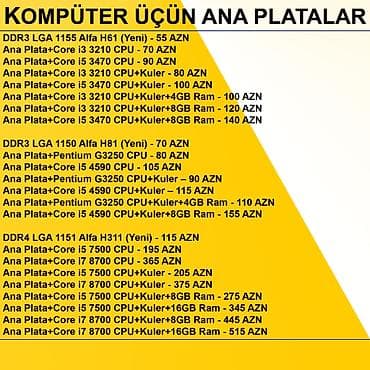 pentium komputer: Kompüter üçün Ana Platalar ⭐DDR3 LGA 1155 Alfa H61 (Yeni) - 55 AZN — 2