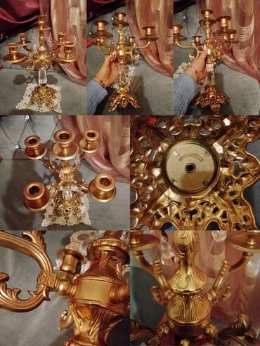 Möhkəm bürünc effektli, klassik üslubda şamdan/kandelyabr - 5 şam