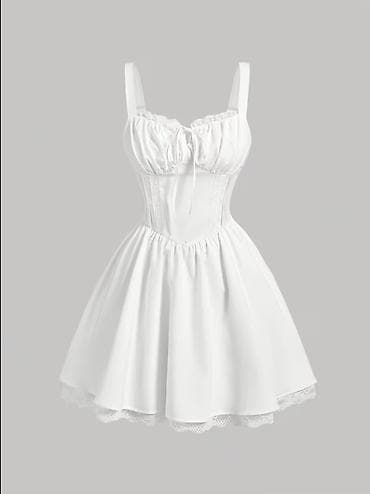 Личные вещи: Ağ mini paltar – korset effektli, romantik dizayn - Rəng: qar-ağ - — 1