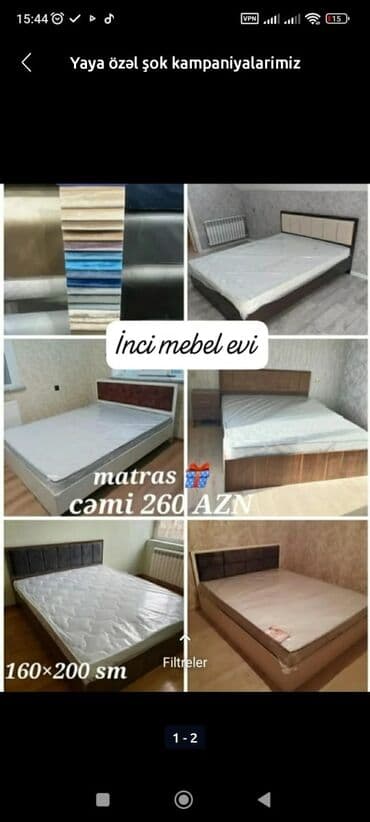 Çarpayılar: Yeni, İkinəfərlik çarpayı, Bazasız, Matras ilə, Siyirməsiz, Azərbaycan — 1