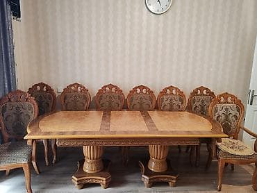 Qonaq otağı üçün, İşlənmiş, Açılan, Dördbucaq masa, 8 stul — 4