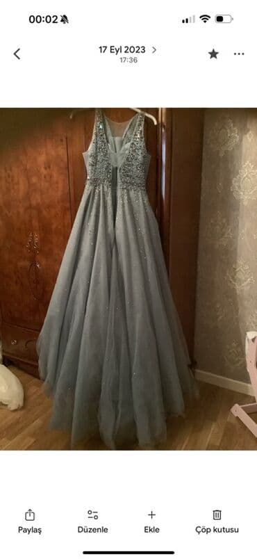 toy donlari qisa: Zərif ziyafət geyimləri dəsti 1) Boz-mavi A-kesimli tull geyim - — 1