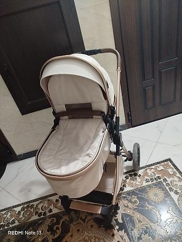 Коляски: Uşaq arabası – bej rəng, qızılı/qartal tərzində metal çərçivə və — 5