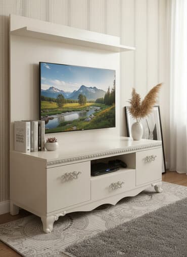 раковина с тумбой и зеркалом: Б/у, Прямой ТВ стенд, С полками, Турция — 1