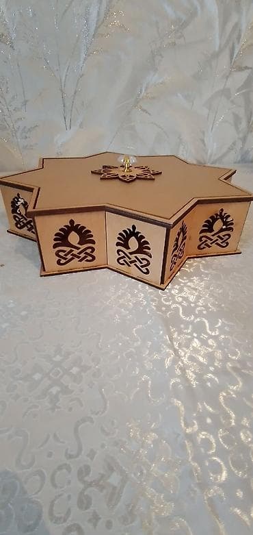 hazir perde: Ağacdan hazırlanmış ulduz formalı çoxbölməli şirniyyat/qoz-fındıq qabı — 5