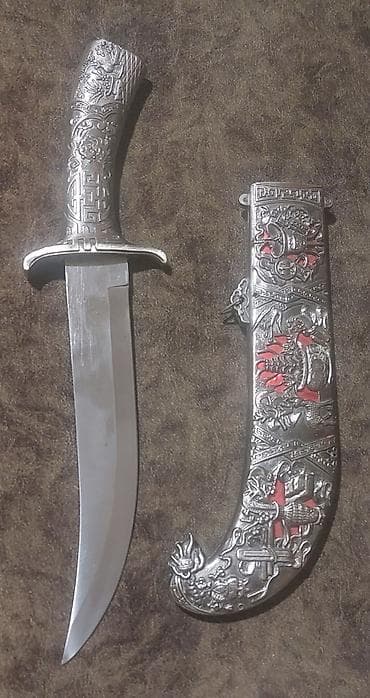 suvenir xəncər: Gümüş tonlu dekorativ xanjar və qın dəsti - Üslub: Şərq/Orta Asiya — 2
