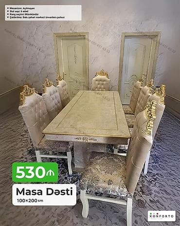 Masa Dəsti – 100×200 sm - Komplekt: 1 masa + 6 stul - Mexanizm lalafo.az -da Masa Dəsti – 100×200 sm - Komplekt: 1 masa + 6 stul - Mexanizm