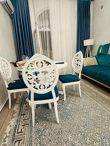 Klassik üslubda yemək qarnituru və divan dəsti - Dairəvi masa: Ağ — 3