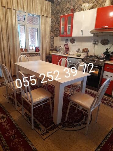 stul ev ucun: Qonaq otağı üçün, Yeni, Açılmayan, Dördbucaq masa, 6 stul — 5