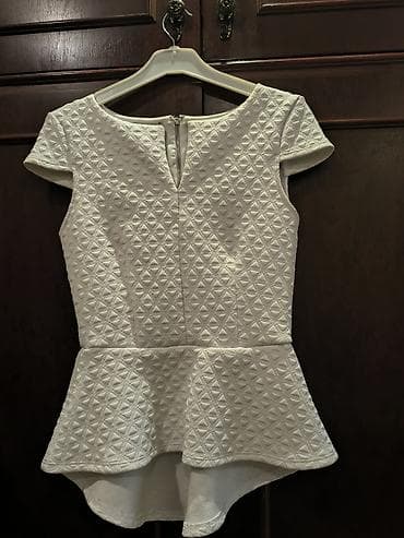 koja şalvar: Ağ rəngli qadın peplum bluzu Olcu34-36. - Model: qısaqollu, dairəvi — 1