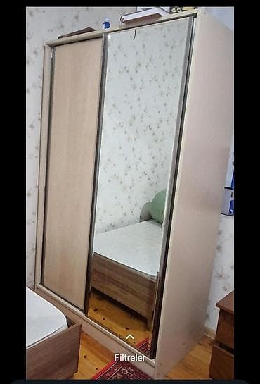 dolab yataq: 3 qapılı, Güzgülü, Bej, Digər material, Kupe, Düz dolab — 1