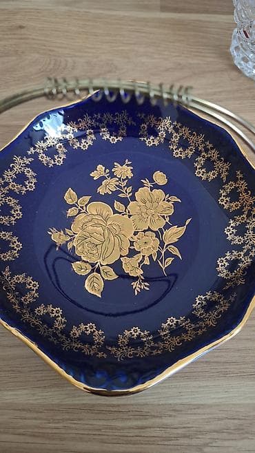 cicekler: Qızılı naxışlı kobalt-mavi porselen dəst - 2 ədəd ikili qəlyanaltı — 2