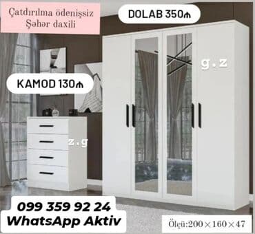 Словари: *Yeni və Sifarişlə* *✔️Dolab 4 qapılı 350azn* Ölçü:200×160×47 *✔️Kamod — 1