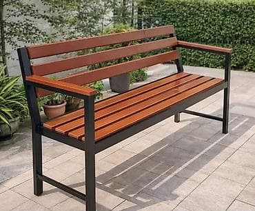 Bağ, çöl mebeli: Metal karkaslı ağac oturacaqlı bağ skamyası - Dizayn: Minimal və — 1