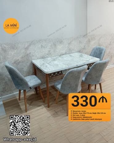 stol uzlukleri: Mətbəx üçün, Açılan, Dördbucaq masa, 4 stul — 1