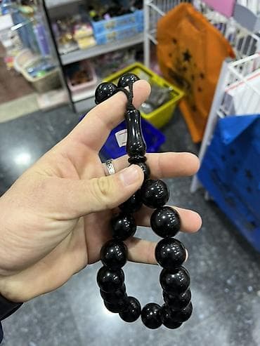 muncuq: Qara bəndli böyük ölçülü təsbeh - Material: parlaq qara — 2
