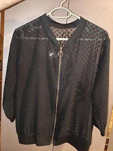 kişi jaketleri: Qara şifon bomber üslublu yüngül jaket/kardiqan - Material: şəffaf — 1