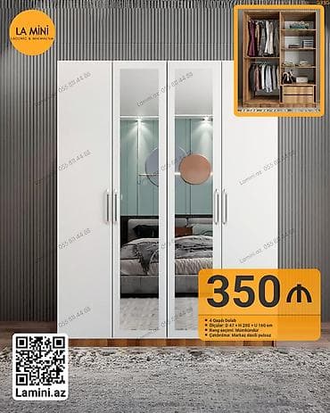 4 qapılı paltar dolabı - Ön hissə: 2 ədəd tam boy güzgülü qapı - — 1